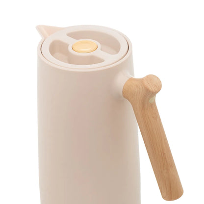 Garrafa Térmica Plástico 1L c/Cabo Madeira New Nordica Bege