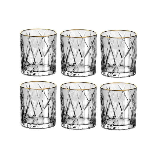 Jogo de 6 copos baixos Forest em cristal ecologico com borda dourada 310ml A9,3cm