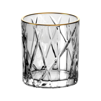 Jogo de 6 copos baixos Forest em cristal ecologico com borda dourada 310ml A9,3cm