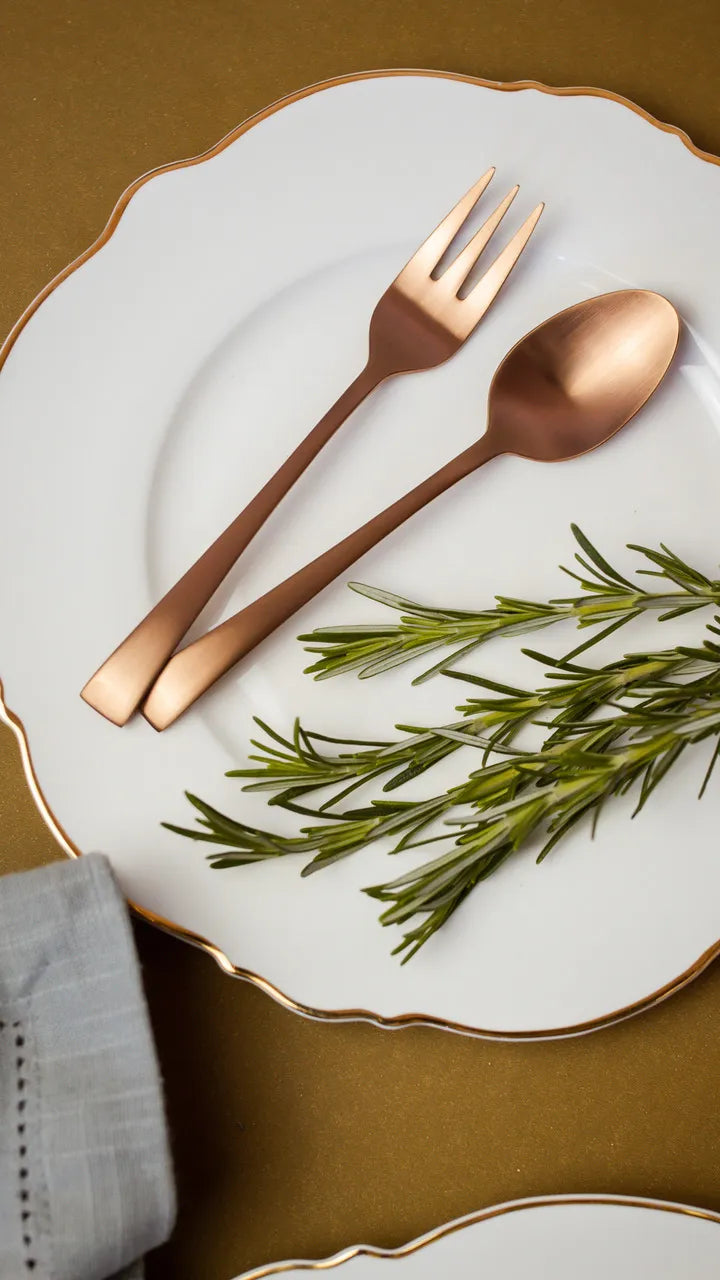 Cj 6 Pratos Sobremesa Maldivas Fio Dourado - DoceLar Loja