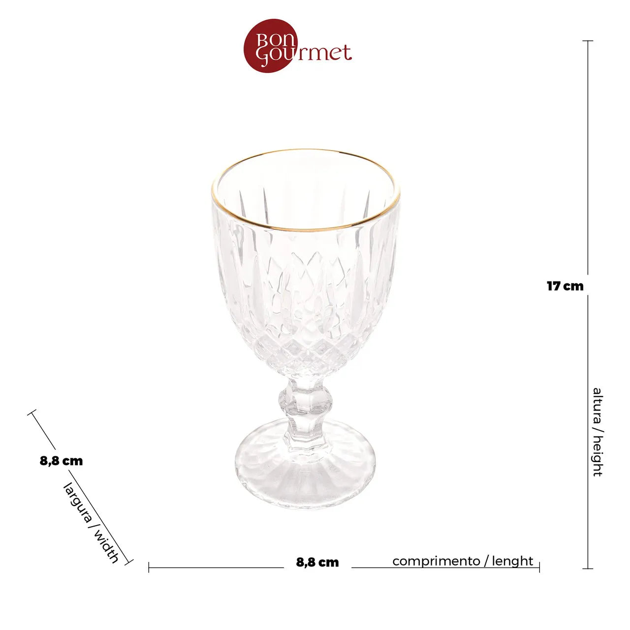 Cj 6 Taças para Água de Vidro com Fio Ouro Greek