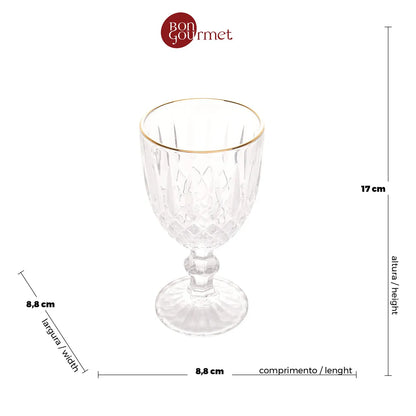 Cj 6 Taças para Água de Vidro com Fio Ouro Greek