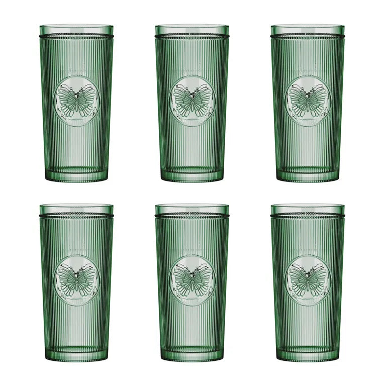 JOGO DE 6 COPOS ALTOS ABELHAS EM VIDRO GOLD RIM 350ML A15CM COR CARAMELO