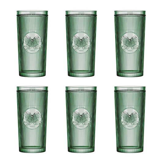 JOGO DE 6 COPOS ALTOS ABELHAS EM VIDRO GOLD RIM 350ML A15CM COR CARAMELO