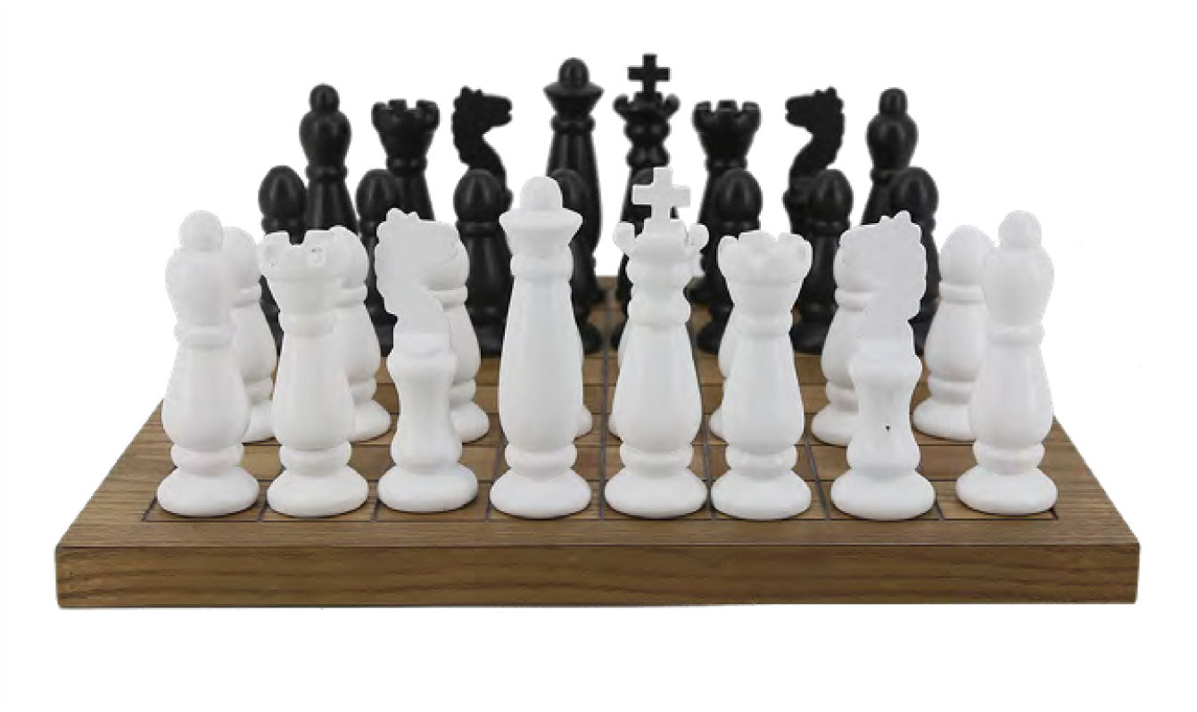 PECA DECORATIVA EM MADEIRA - XADREZ - BRANCO E PRETO - 45.5X45.5X17.5CM