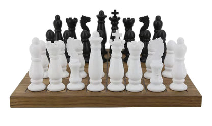 PECA DECORATIVA EM MADEIRA - XADREZ - BRANCO E PRETO - 45.5X45.5X17.5CM