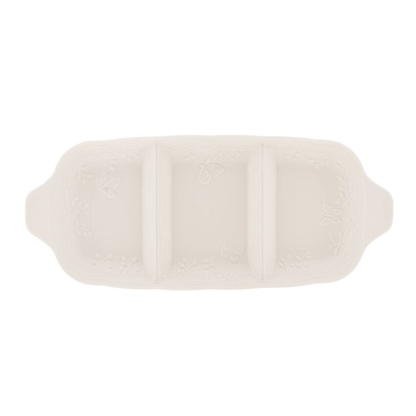 Petisqueira de Porcelana com 3 Divisórias Butterfly Flower - DoceLar Loja