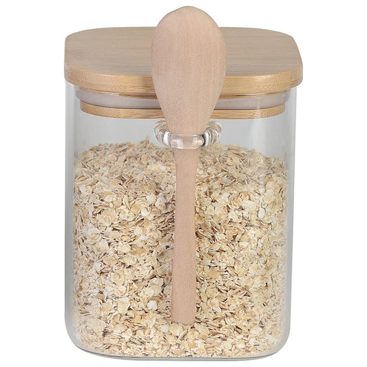 Porta Mantimento com Tampa e Colher em Bambu - DoceLar Loja