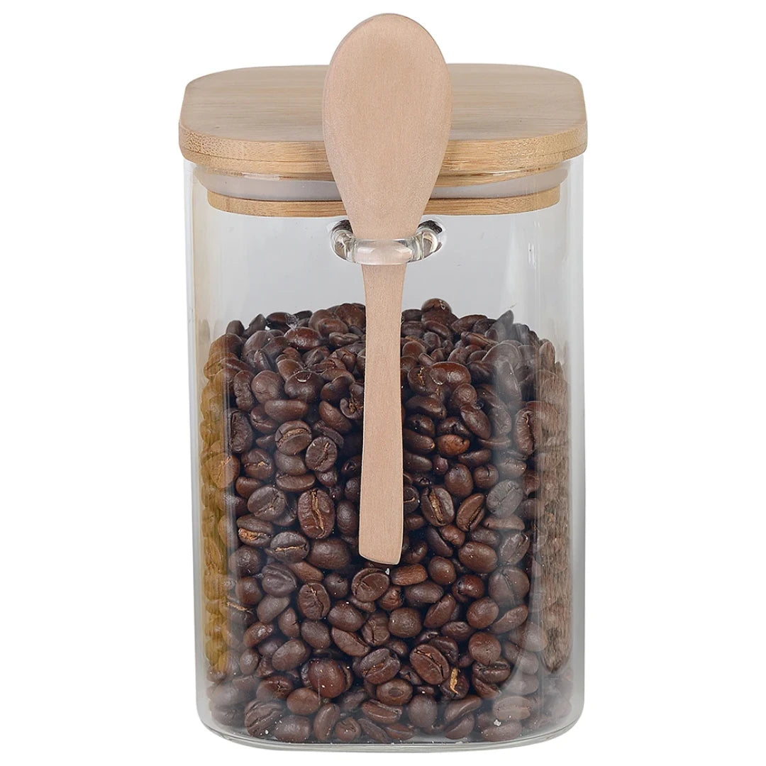 Porta Mantimento com Tampa e Colher em Bambu - DoceLar Loja