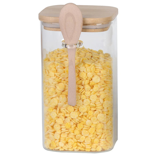 Porta Mantimento com Tampa e Colher em Bambu - DoceLar Loja