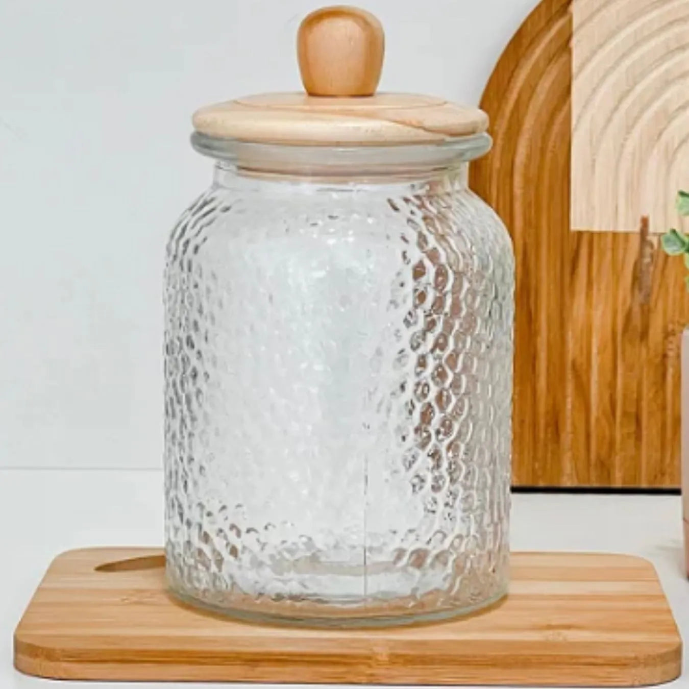 Porta Mantimentos Redondo Em Vidro Com Tampa Bambu-G - DoceLar Loja