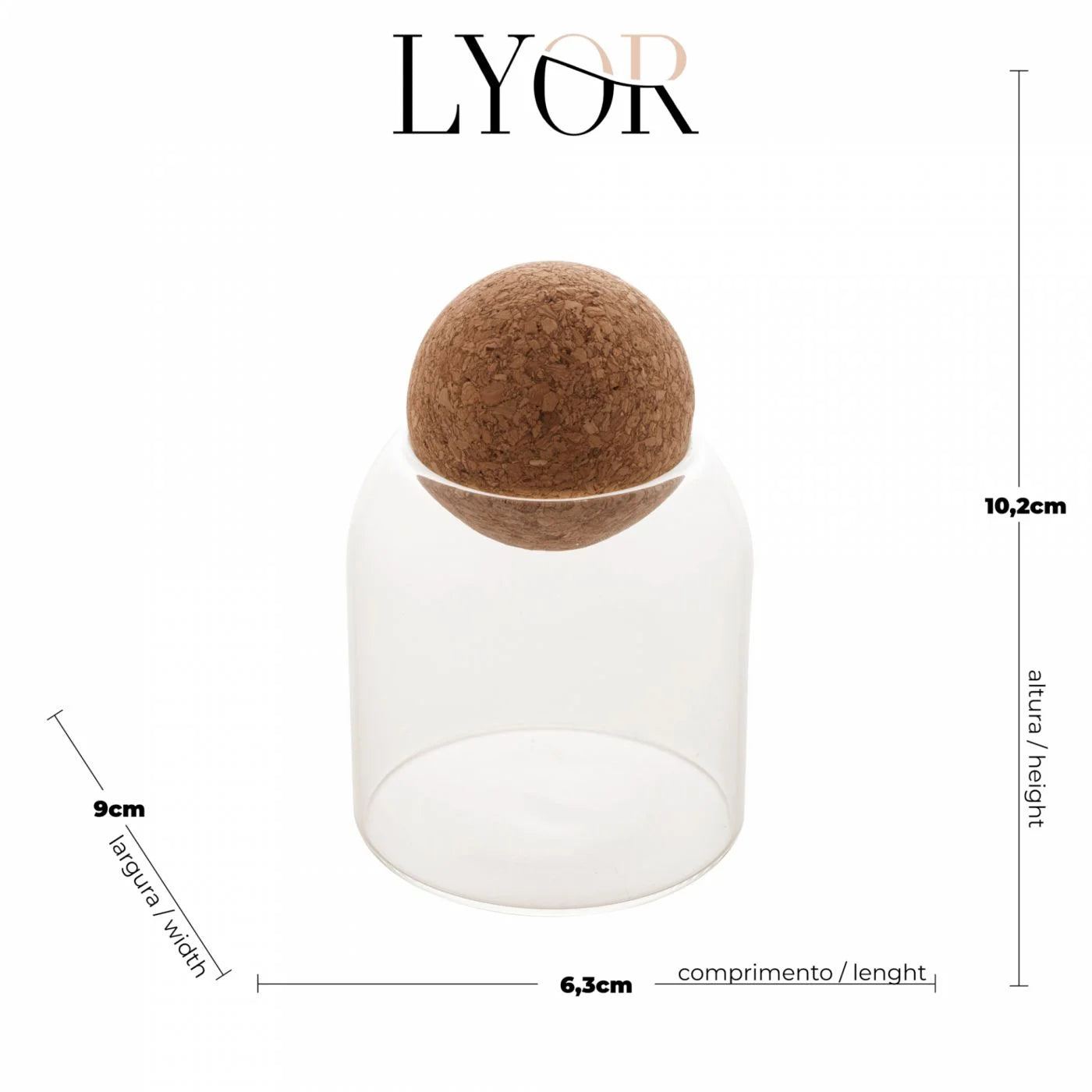 Pote de Vidro Borossilicato com Tampa Esfera Rolha-P - DoceLar Loja