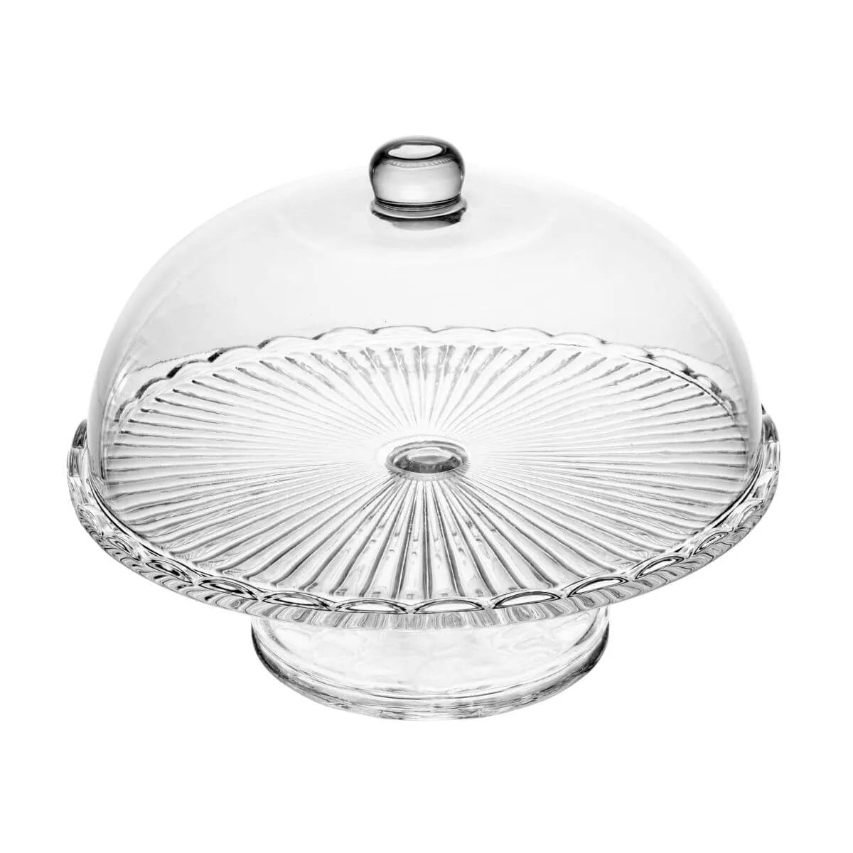 PRATO PARA BOLO COM PE DE VIDRO E TAMPA BANGKOK 29CM X 21CM