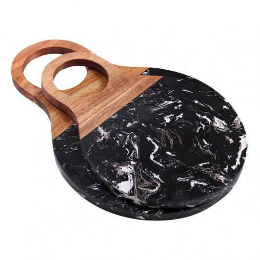 TABUA DE MARMORE PRETO COM MADEIRA  P