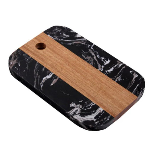 TABUA DE MARMORE PRETO COM MADEIRA  P