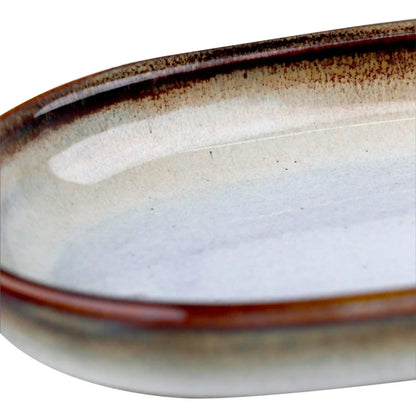 Travessa Oval em Faiança com Alça Branca e Marrom - DoceLar Loja