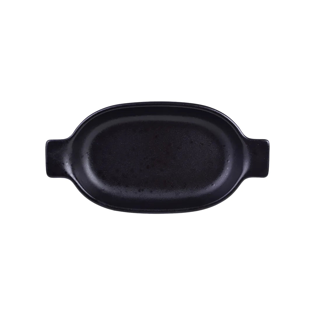 Travessa Oval em Faiança com Alça Preta - DoceLar Loja