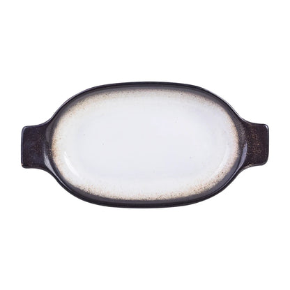 Travessa Oval em Faiança com Alça Branco e Marrom - DoceLar Loja