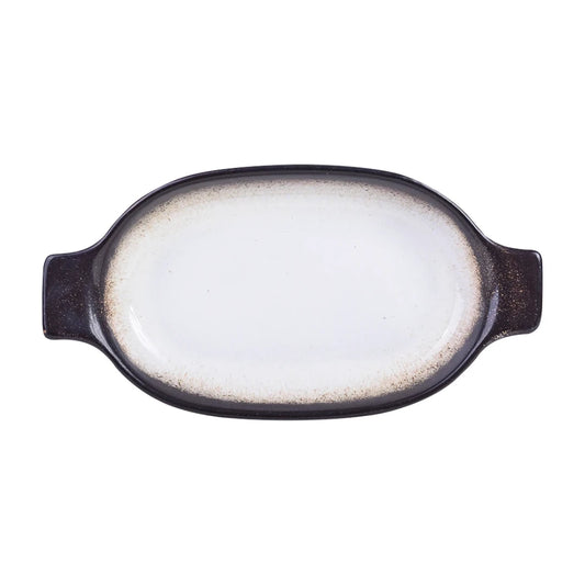 Travessa Oval em Faiança com Alça Branco e Marrom - DoceLar Loja